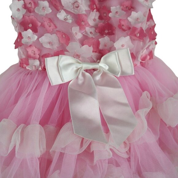NWOT Popatu Infant Girls 12M Pink Floral Tulle Dress With White‎ Bow - Picture 3 of 8